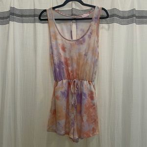 Pink lily tie dye romper with pockets
